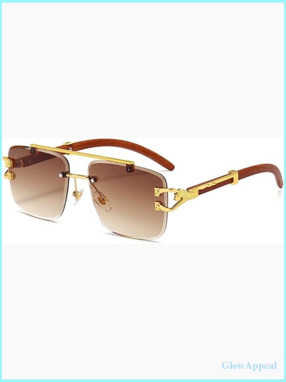 Oversized Rimless Square Sunglasses for Men Women Retro Imitation Wooden